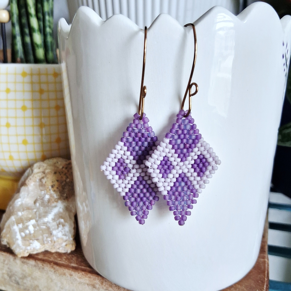 BOGO EARRINGS Purple Beaded Diamond Bead Earrings, 2.5"
